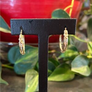 10k Gold 1” Hoop Earrings with Diamond Accents